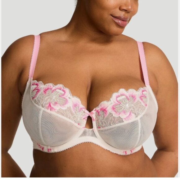 Dream Angels Fabulous by VS Unlined Pink Peony Embroidery Full-Cup Bra 38DD Set - Picture 2 of 15